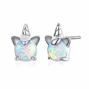925 Sterling Silver Opal Unicorn Stud Earrings